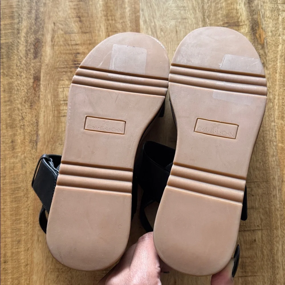Caslon Brian Women's Black Leather Platform flatform slingback Sandals NEW